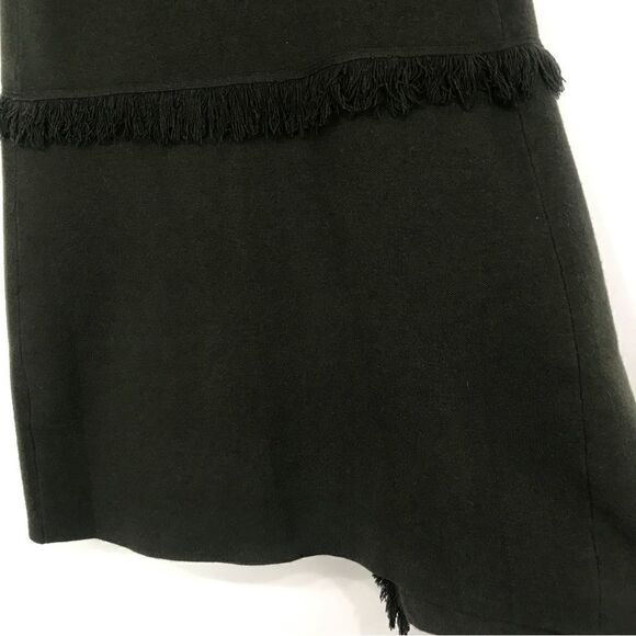 Sisters Olive Green Felted Knit Fringed Open Front Tunic Cardigan Vest - Picture 13 of 16